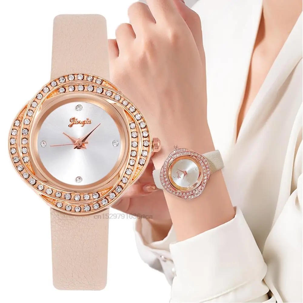 Lujo Moda Irregular Rhinestone Relojes Mujeres Marca de Moda Reloj de Cuarzo Cualidades Señoras Relojes de pulsera de cuero Regalos de relojes femeninos