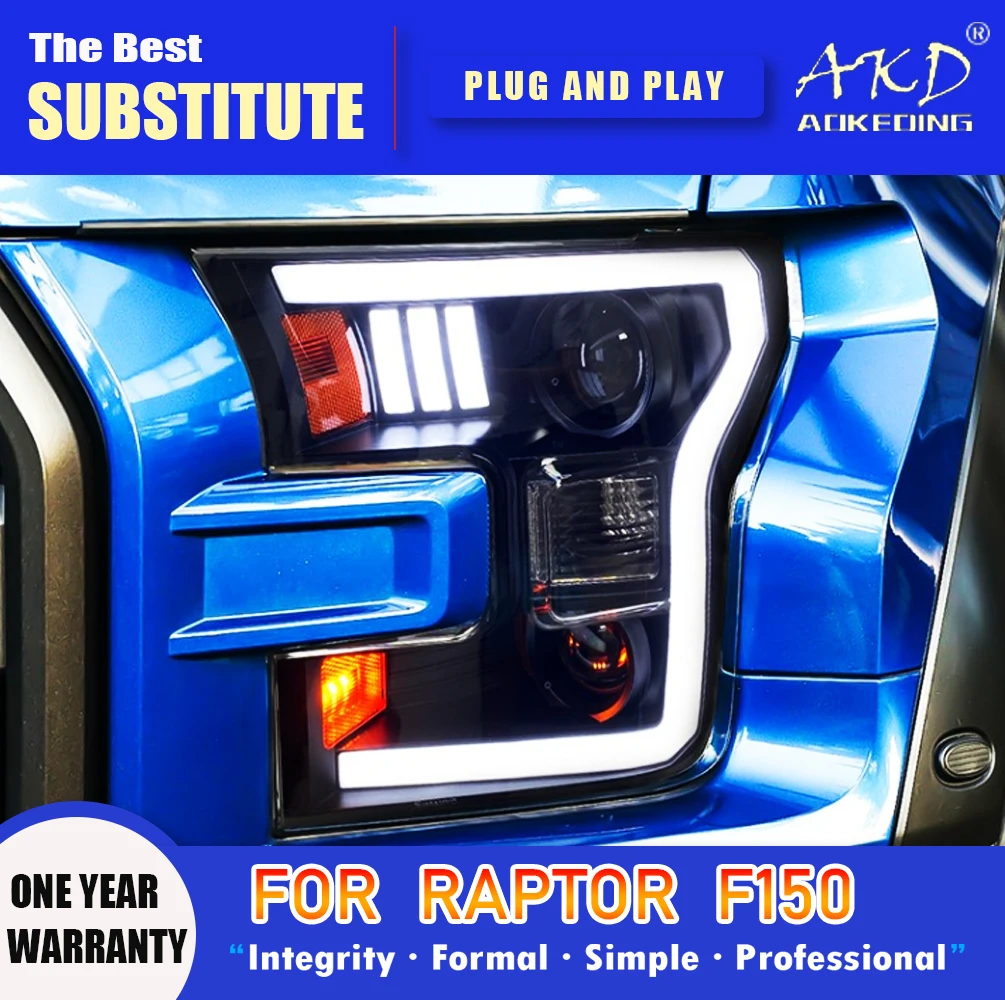Фара AKD для Ford Raptor F-150 светодиодсветодиодный фара 2015-2020 фары F150 DRL сигнал поворота