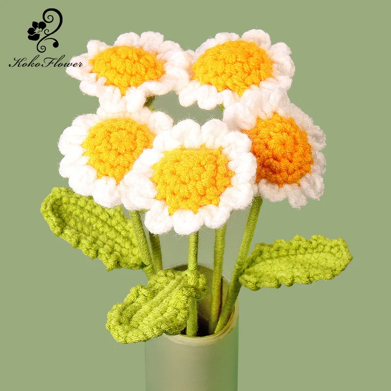 

Koko Flower 5pcs Handmade Sunflower Yarn Crochet Fake Flower Home Dining Table Decor Gift Bouquet for Mom and Girlfriend
