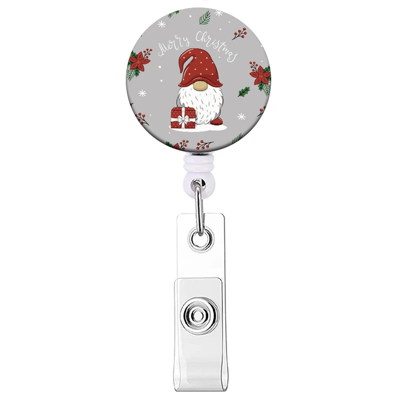 

Держатель для визиток в рождественском стиле, держатель для выставочных карт с Санта Клаусом, снеговиком, цепочкой и зажимом для удостоверения личности для женщин и детей
