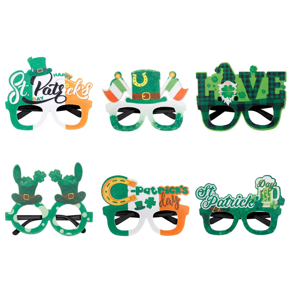 

6pcs Patrick's Day Decorative Glasses Felt Glasses Frames Photo Props Shamrock Party Frames