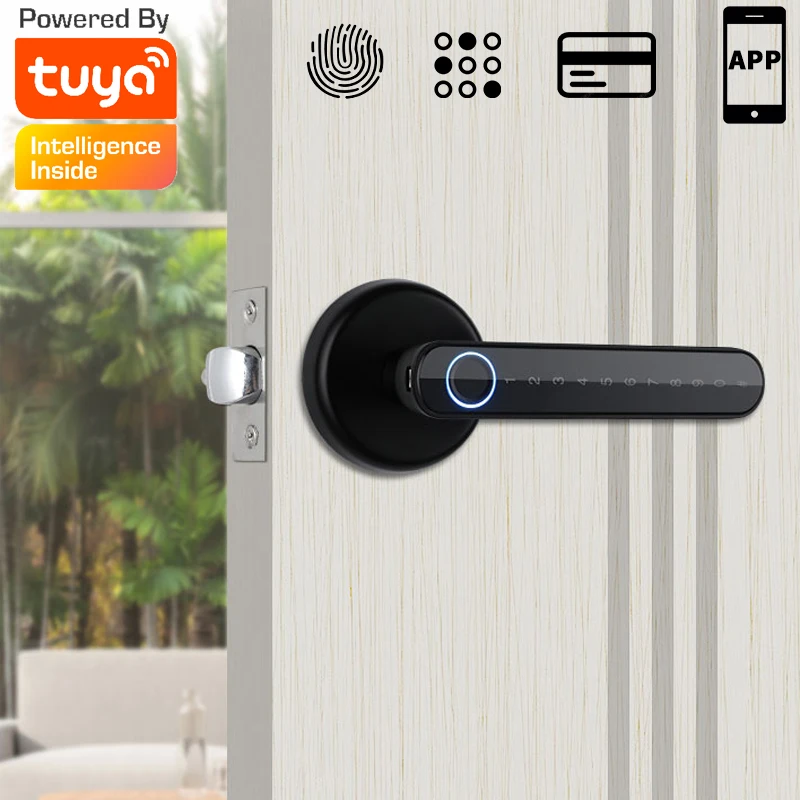 Tuya finger print lock door handle For Bedroom Electronic Digital Door Lock Password Fingerprint Keyless Entry Door Knobs Lock