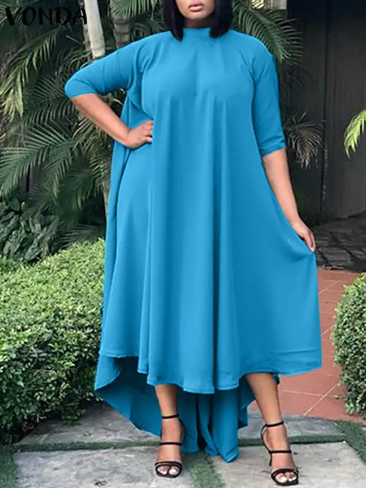 

VONDA Oversize Y2K Female Casual Faldas Saias Loose Vestido Women Half Sleeve Sundress A-Line Pleated Dresses Holiday Long Robe