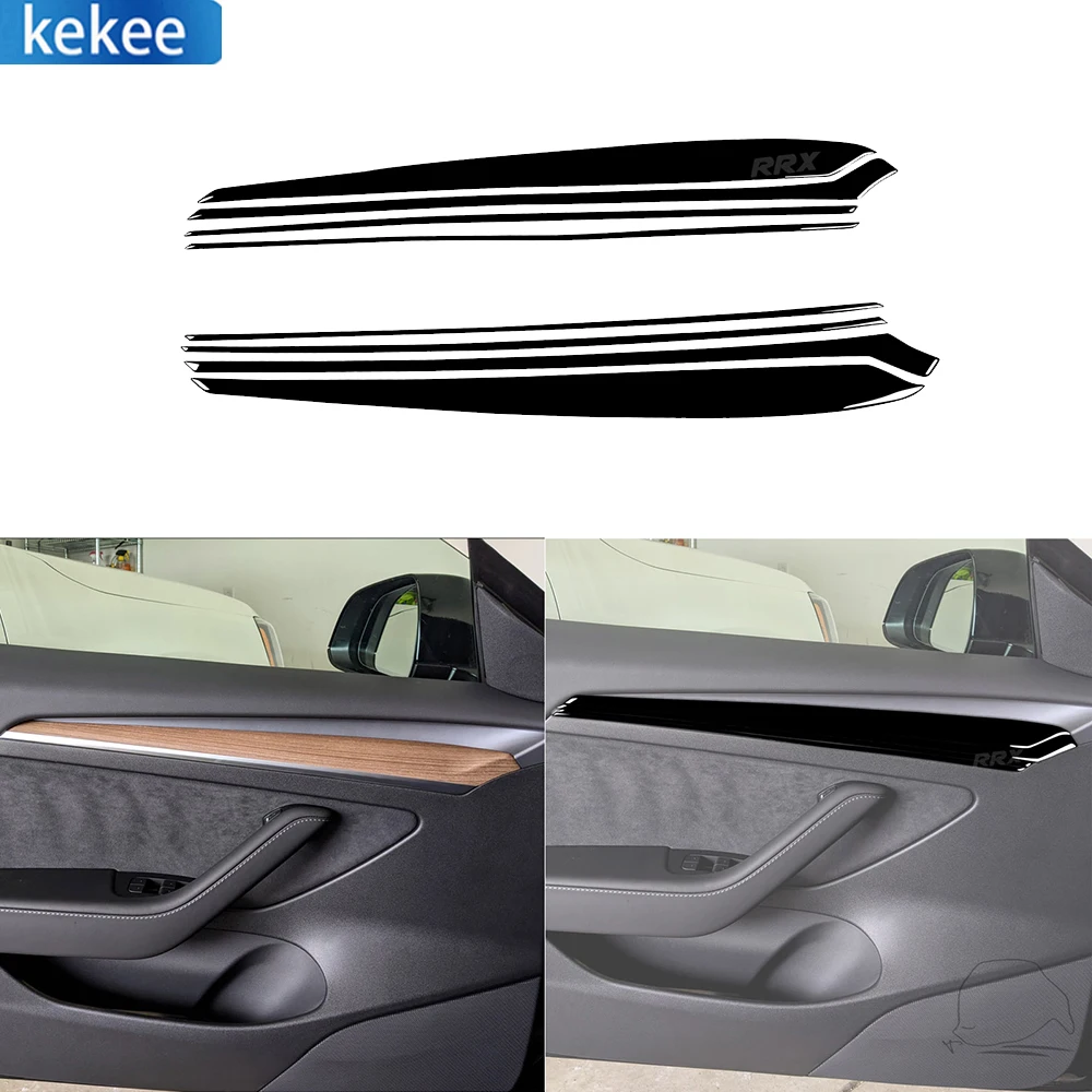 

Для Tesla Model Y 2020 + Model 3 2017-2022 пианино, черная универсальная полоса для дверей, аксессуары для украшения интерьера автомобиля, наклейки