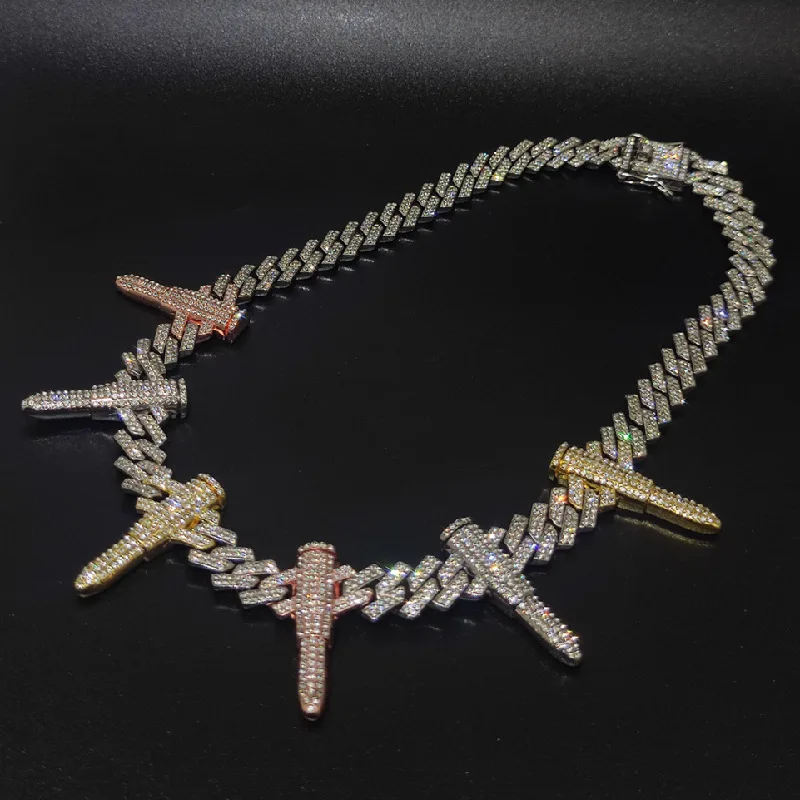 Блестящая ожерелье с цепью кубической формы для мужчин и женщин, усыпанное камнями, 13 мм, в форме пули. Хип-хоп украшения на шее. Бесплатная доставка.