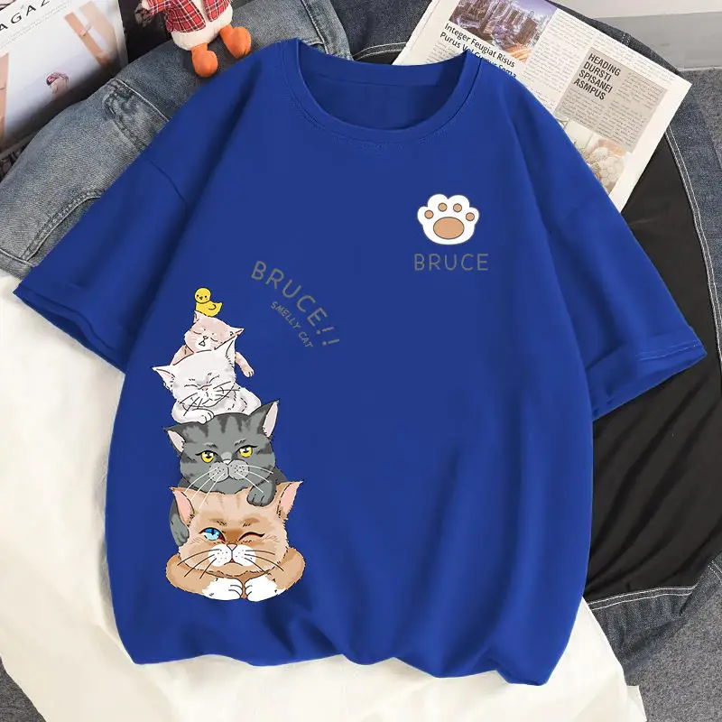 

Cotton Cute Cat T Shirt Loose Size Short Sleeve T-shirt Summer Girl Student Top Tees T-shirt Women Clothing Plus 35-100kg