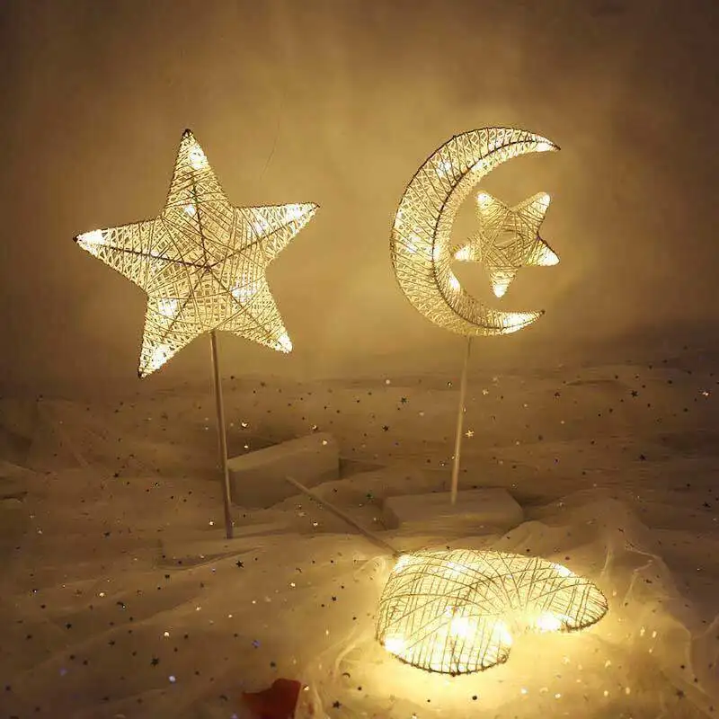 ИД Мубарак светодиодный ротанговый Луна Звезда украшение Рамадан декоративное