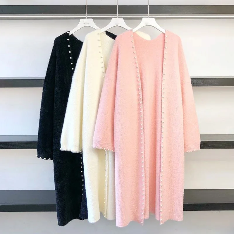 Женский длинный кардиган из искусственной норки свободная вязаная куртка на