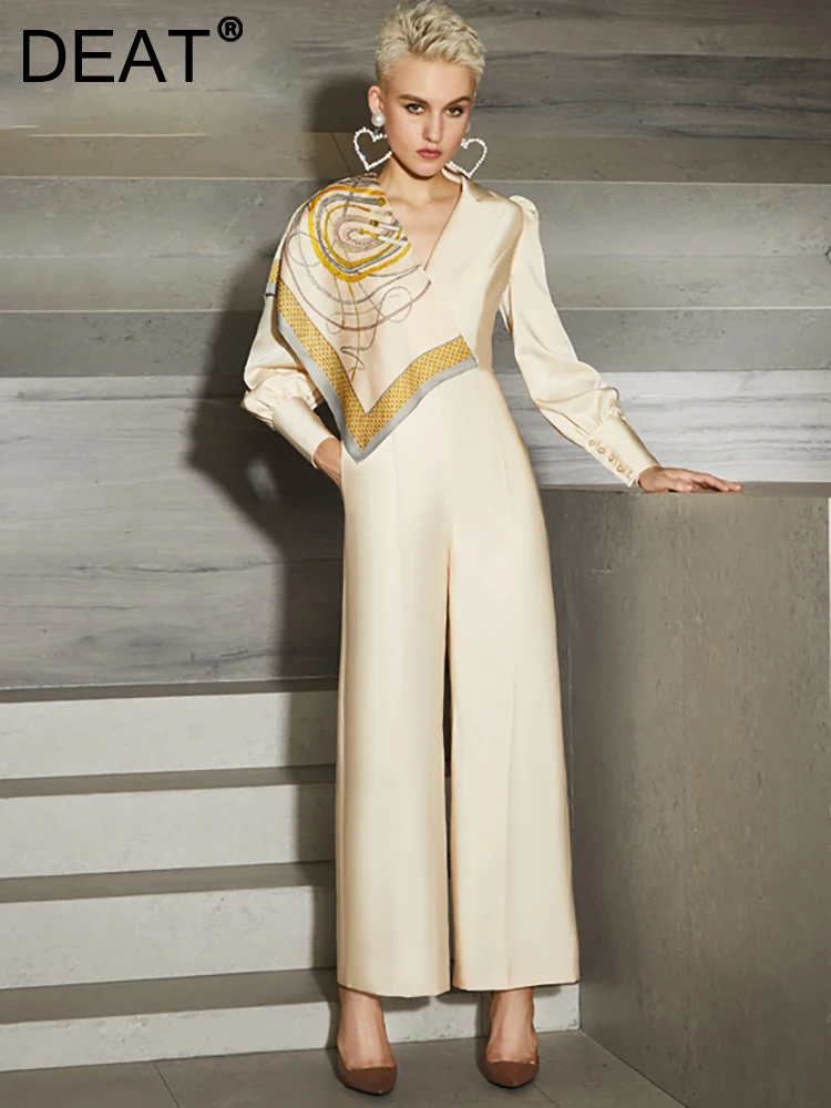 

Женский офисный комбинезон DEAT, Свободный комбинезон с V-образным вырезом, длинным рукавом и шалью, 13 db3105, лето 2023