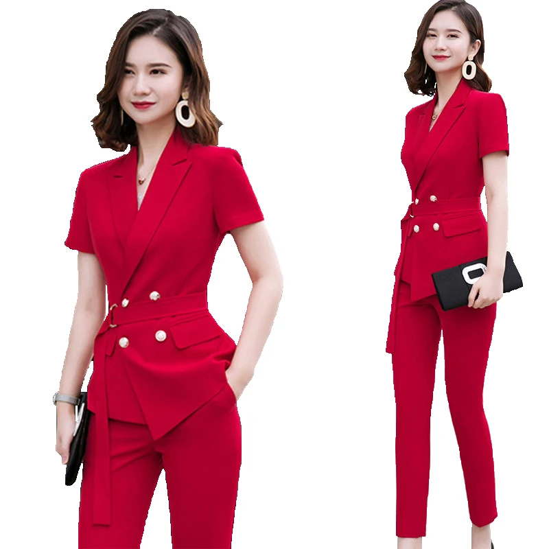 

High Quality Summer Formal Ladies Blazer Trousers Women Business Suit Work Wear Office Uniform Pencil Pants Jacket Sets