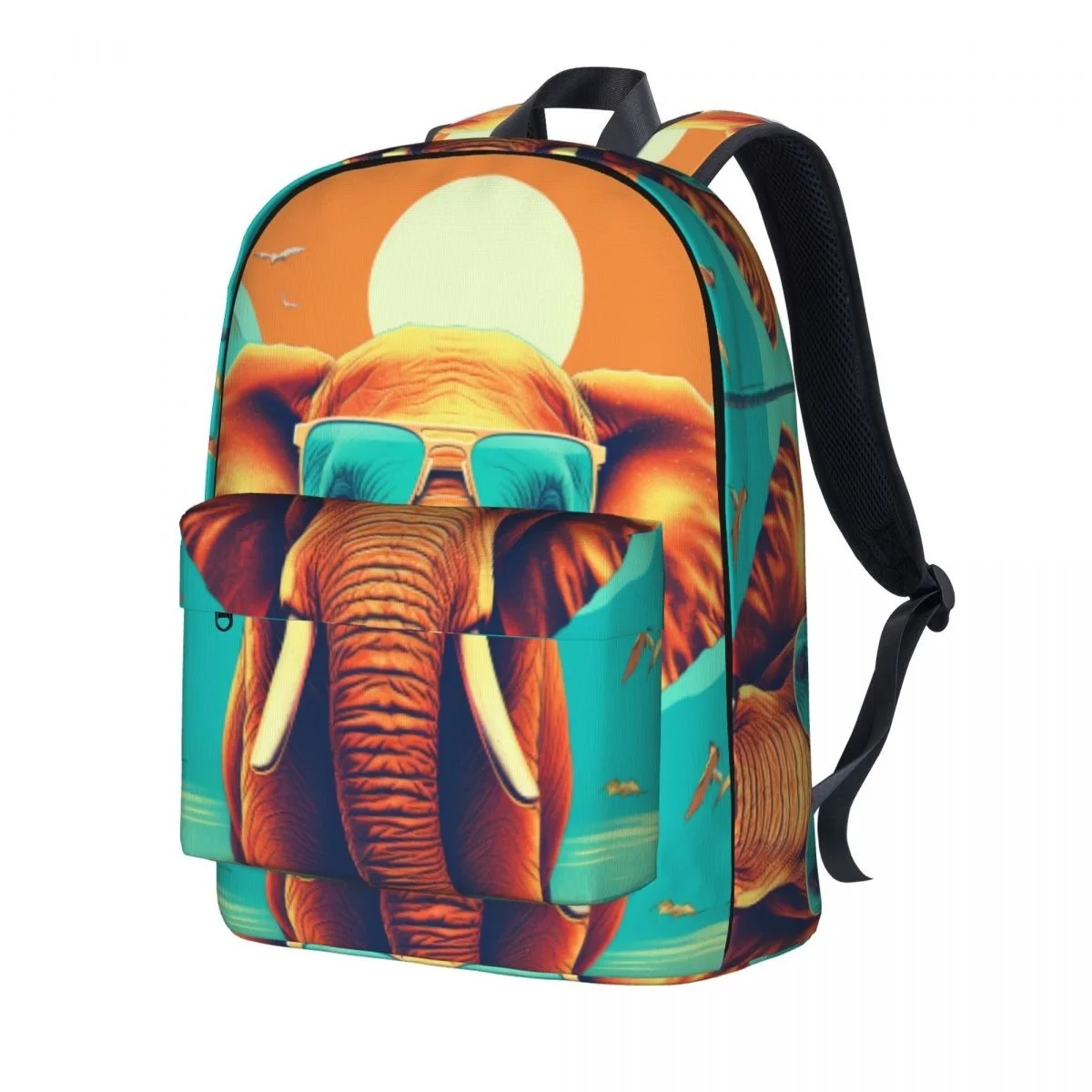 

Elephant Backpack Graphic Illustration Sunny Beach Sunglasses College Backpacks Student Lightweight School Bags Casual Rucksack