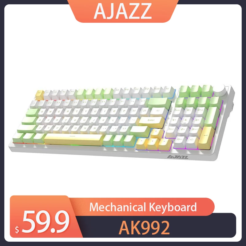 AJAZZ AK992 RGB 100 Keys Bluetooth Gaming Mechanical Keyboard Hot Swap Keyboard Wireless 2.4G USB Tri-mode for Gamer Laptop PC