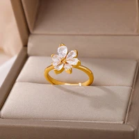 fashion simple flower rings for women stainless steel ring zircon finger ring wedding accessoriy party jewelry gift bijoux femme