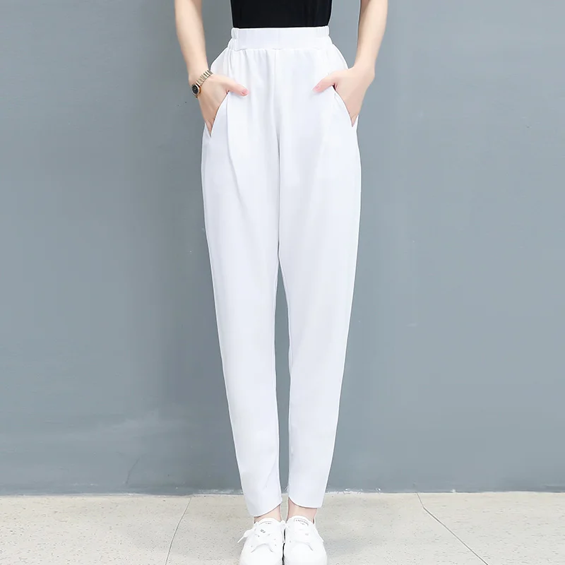 Korean 2022 Summer New Elastic High Waist Harlan Pants Women'S Thin Style Versatile Slim Fashion Trend Loose 9-Point Trousers