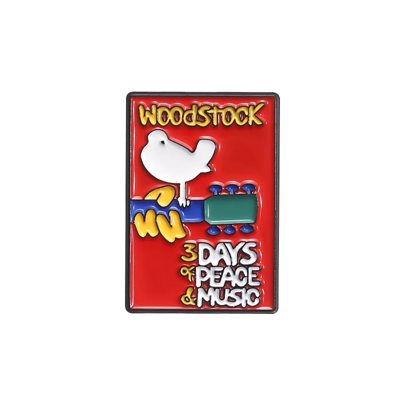 Фото Эмалированные булавки Woodstock, голубь, 3 дня мира, музыка, белая птица, гитара, брошь на лацкане, значки с животными, ювелирные изделия, подарки для детей, друзей №1