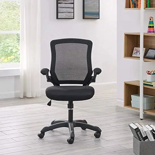 

Office Chair with Mesh Back and Vinyl Seat With Flip-Up Arms in Brown, 25.5"L x 24"W x 37-40"H