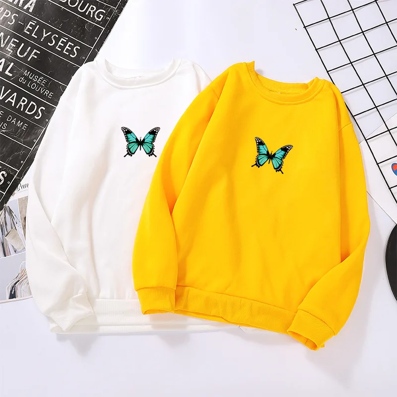 

ELIJOIN Fleece Lovers In Autumn and Winter Wear Wild Fashion Butterfly Print Pullover Long Sleeve Round Neck Sweater