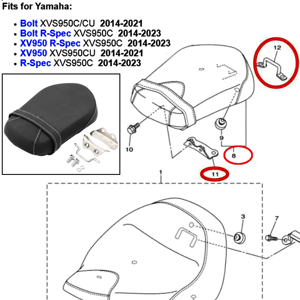 Подножки для заднего сиденья комплект колышек пассажирского Yamaha Bolt R-Spec XV950 XVS950C