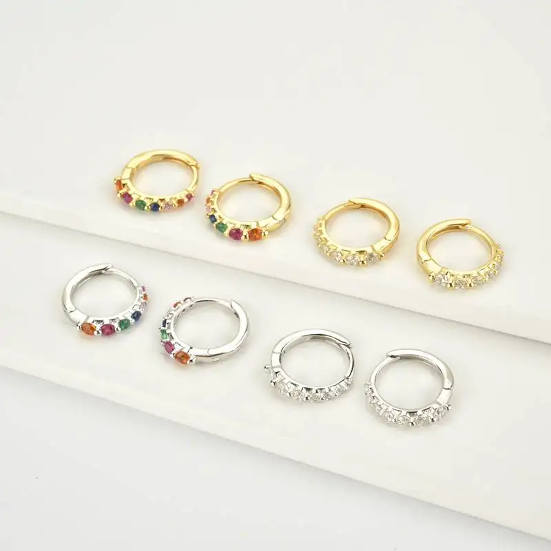 

Sterling Silver Colorful Clear Zircon Exquisite Hoop Earrings Boho For Ladies Fashion Trending Party The Ins Same Earrings Gifts