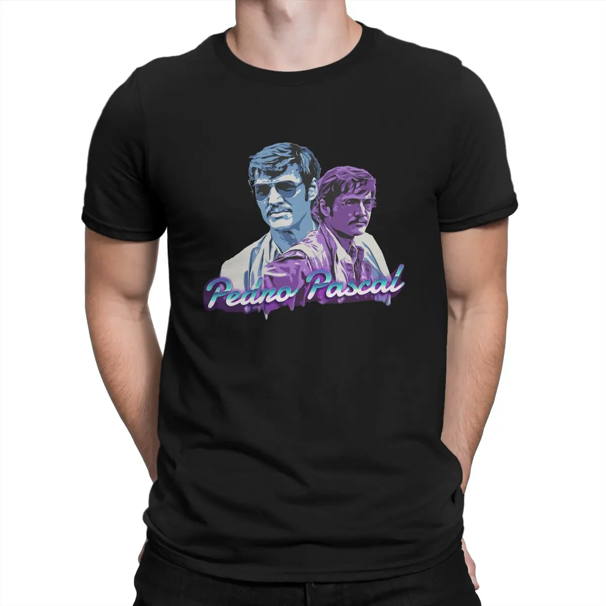 

Pedro Pascal Creative TShirt for Men Retrowave Fan Art Round Collar Basic T Shirt Hip Hop Gift Clothes Streetwear