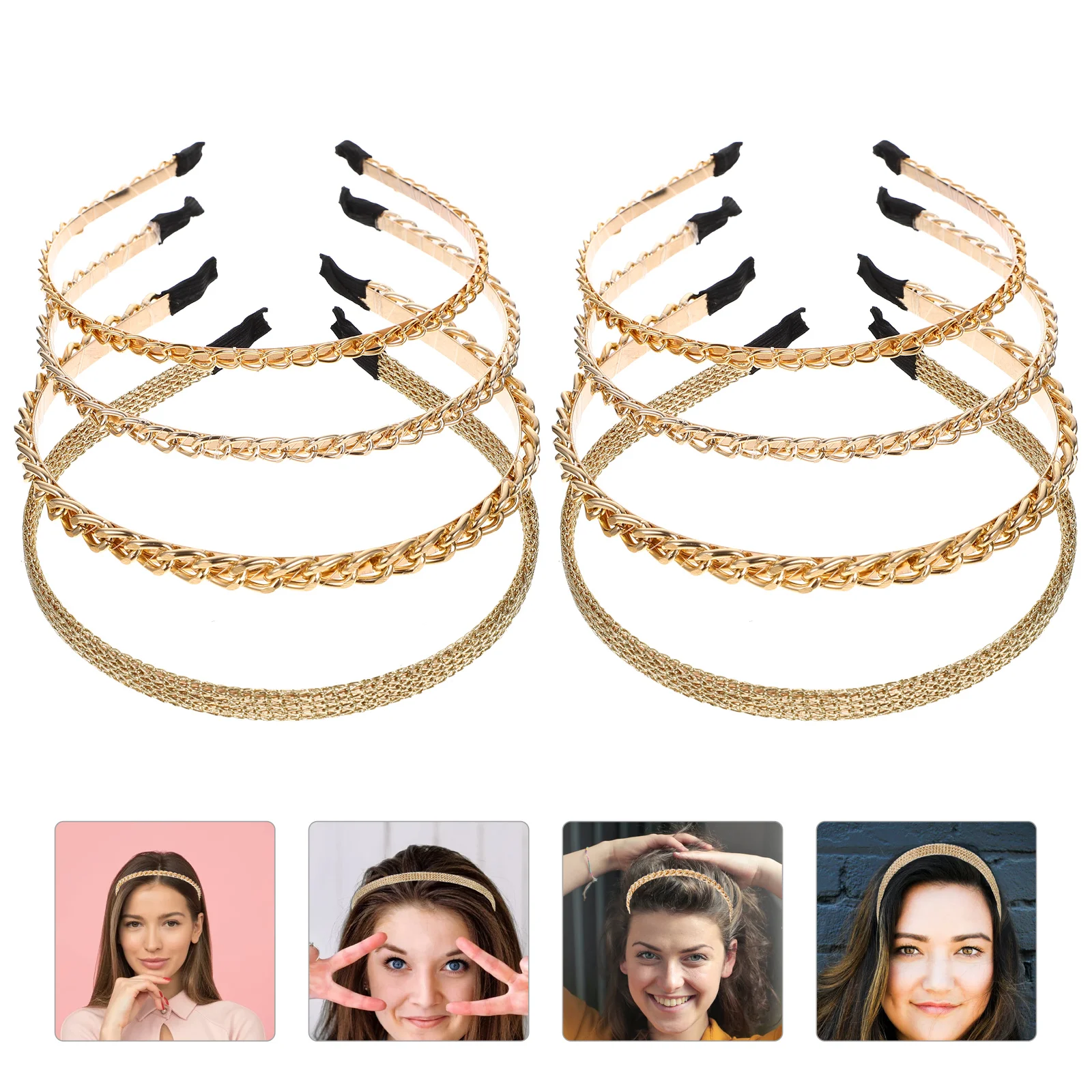 8 Pcs Gold Wedding Hair Accessories Slim Headbands Thin Hair Headbands Women Athletic Gold Metal Hair Band Thin Metal Headband