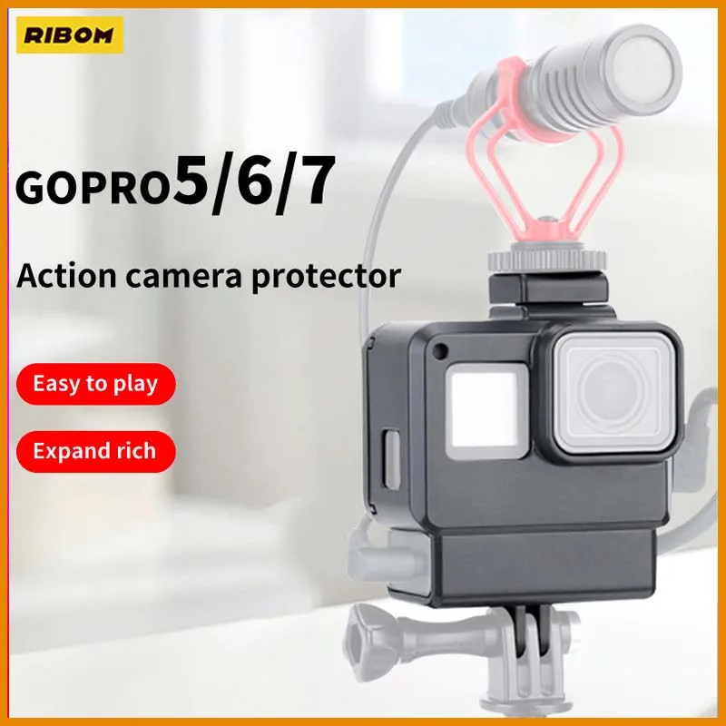 

New Action Camera Microphone Adapter Frame Black Housing Cover for GoPro 7 6 5 Action Camera vlog Accessories gopro mount
