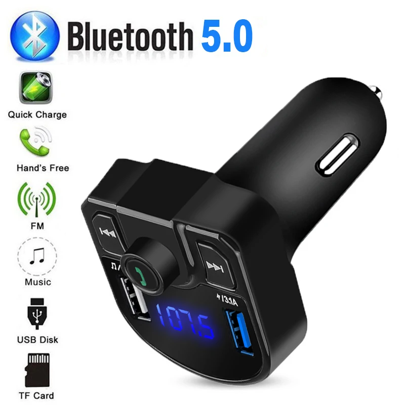 

5V 3.1A Car Charger FM Transmitter Handsfree Wireless Car MP3 Player USB Aux Car Kit Bluetooth Can connect 2 phone FM Modulator