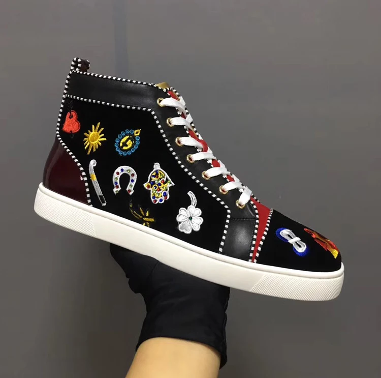 

Luxury shoes, red bottom shoes high top men's shoes badge embroidery lace-up casual shoes couple shoes