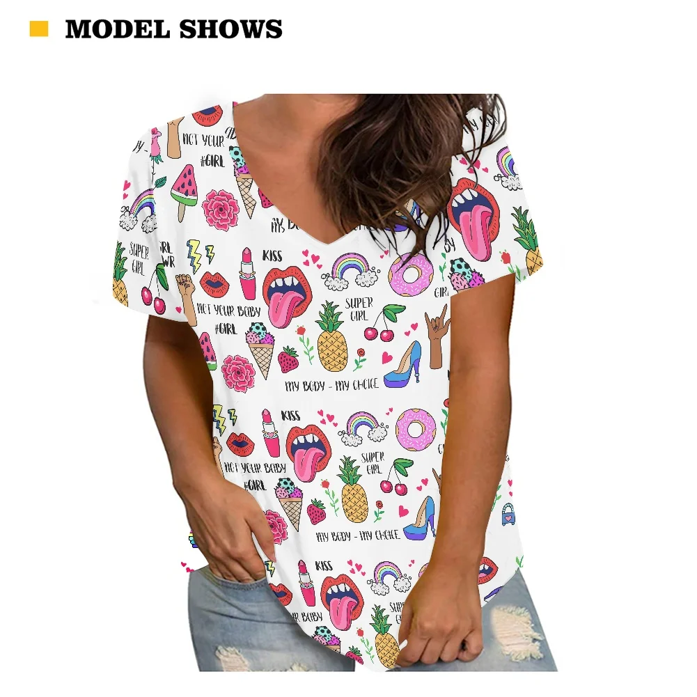 Женская футболка с коротким рукавом V-образным вырезом