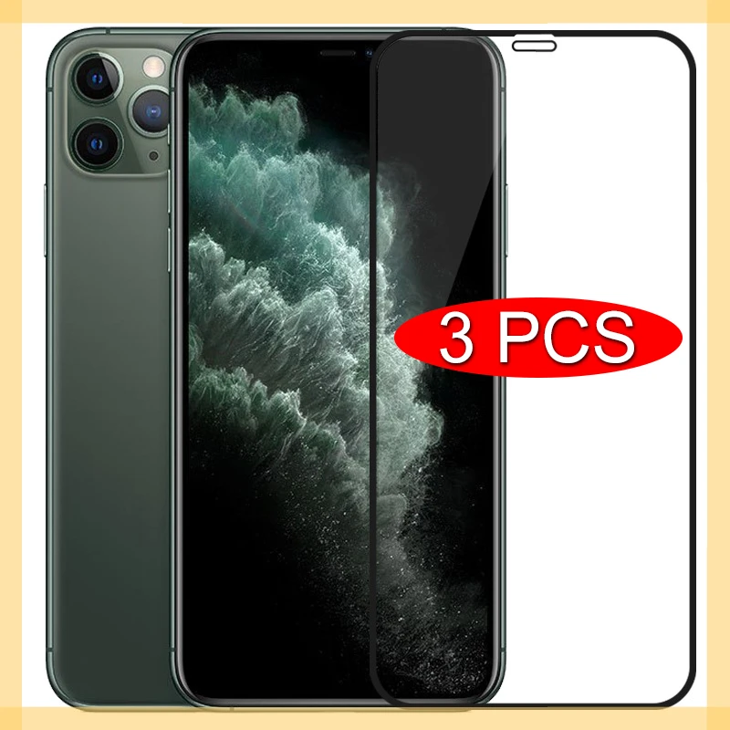 

3PCS Full Cover Protective Glass On For iPhone 11 12 13 Pro Max Screen Protector For iPhone X XR XS Max 7 8 6 6s Plus SE Glass