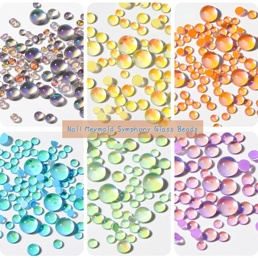 

1Box Magic Color Mermaid Round Glass Crystal Bead Used for Nail Art Micro beads 3D flat Back Nail Art Decora Accessory Wholesale