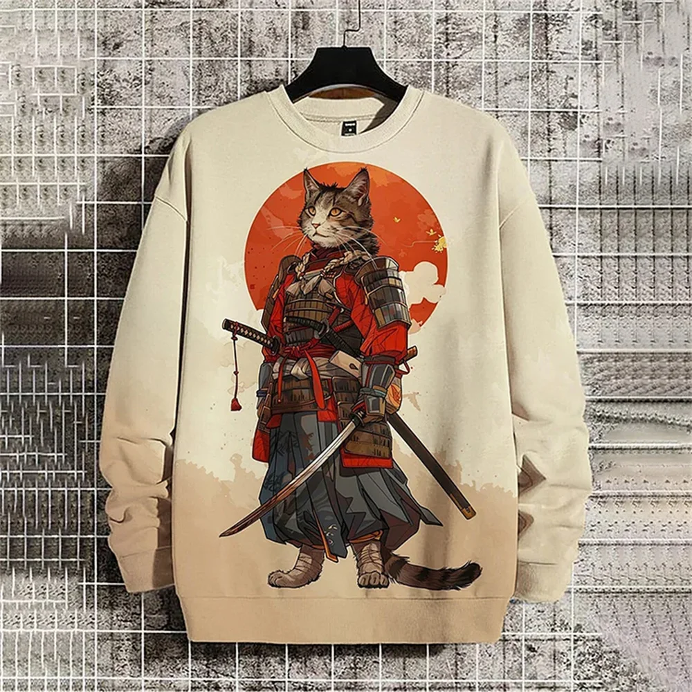 Свитшот мужской с капюшоном винтажный пуловер рисунком воина енота худи длинным