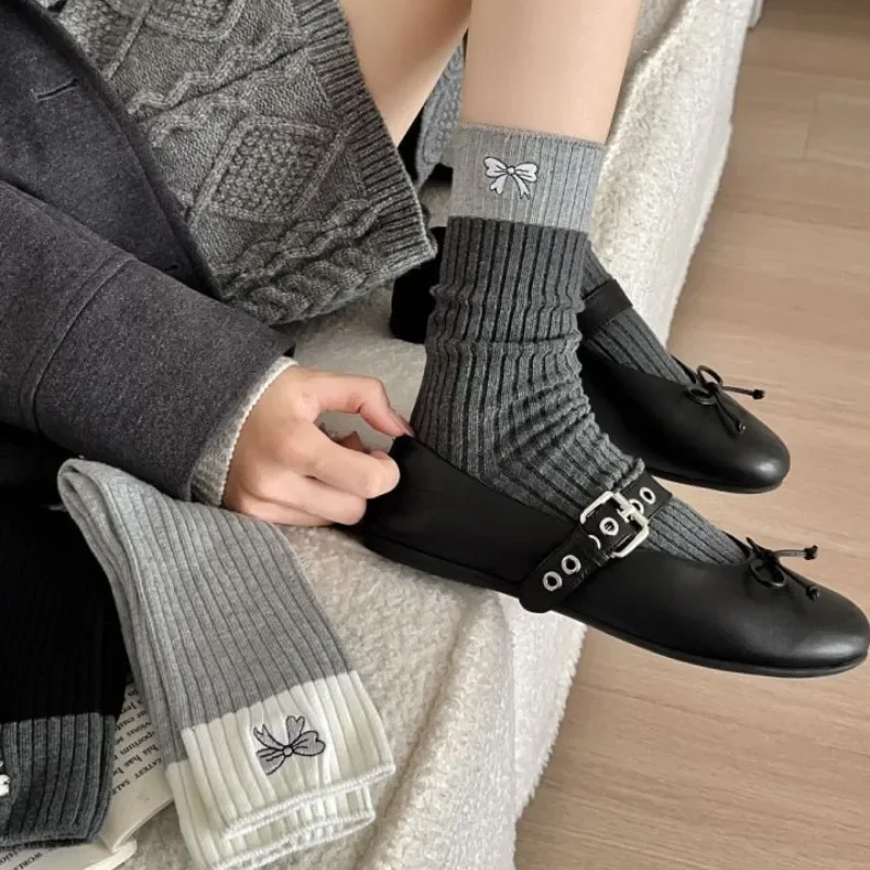 Носки с вышитым бантом женские носки средней длины весенне-осенние японские из