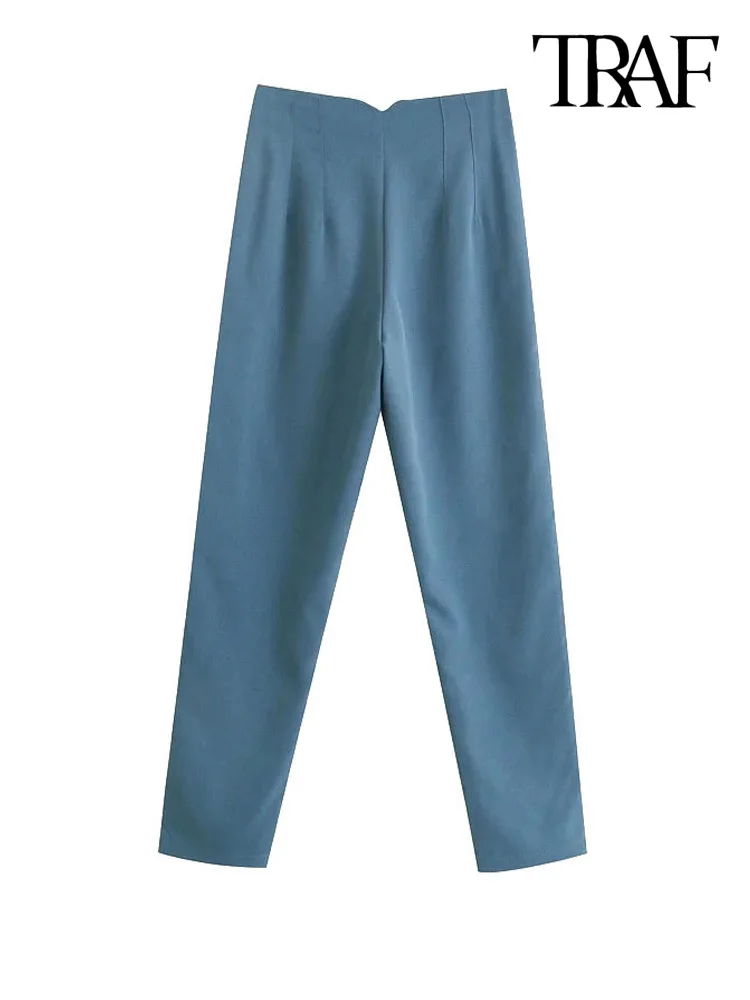 TRAF Women Chic Fashion With Seam Detail Office Wear Pants Vintage High Waist Zipper Fly Female Ankle Trousers Mujer