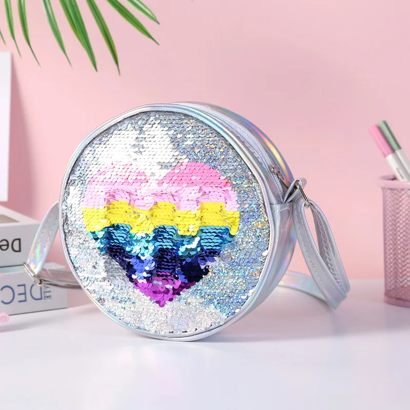 Цветные блестки Love Kids круглые сумки через плечо милая студенческая сумка с