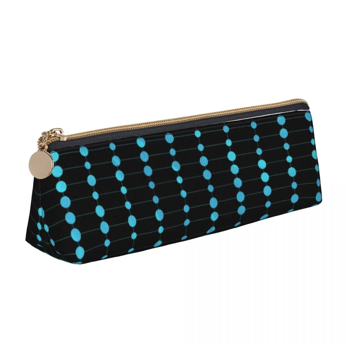 

Blue Dots And Stripes Triangle Pencil Case Modern Art Simple Zipper Pencil Box Girls Boys University Leather Pen Organizer
