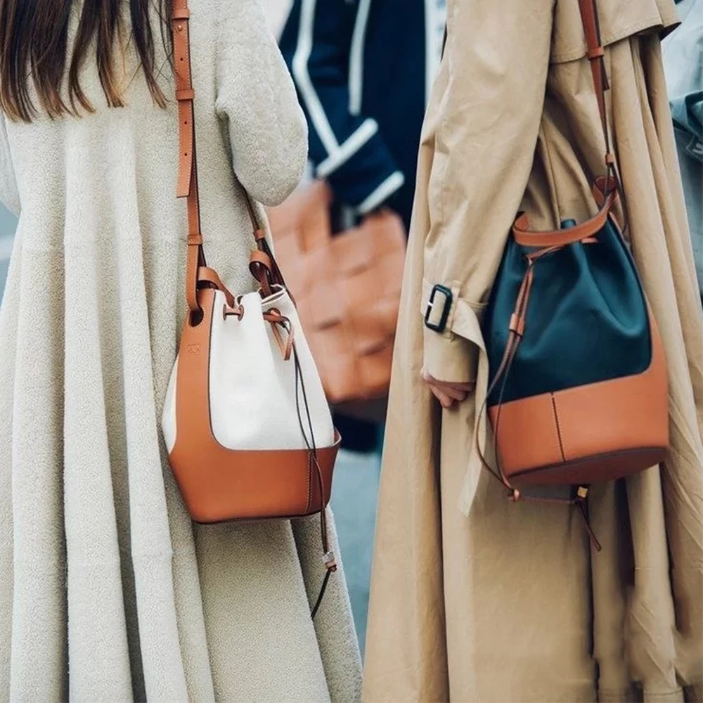 Handmade Handbag Shoulder Strap Hollow Drawstring Woven Bag Set Bucket Bag Leather With Bag Bottom Belt Bag For DIY Backpack