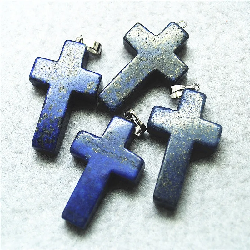 

4PCS Nature Lapis Lazuli Stone Cross Pendant 18X25MM 25X40MM For Women Necklace Making Findings Free Shipping Fater Ships