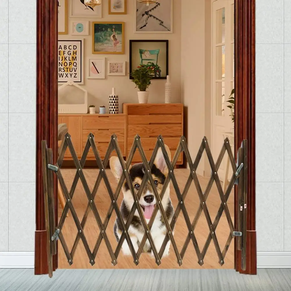 

Wood Safe Fence 33-110cm Dogs Wooden Gate Panel Expandable Pet Safety Separation Barrier
