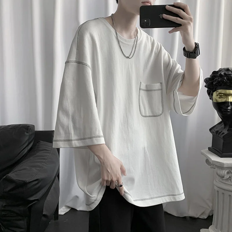 

2022 Summer Men's Round Neck Casual T-Shirt Short Sleeve Loose Popular White/black T Shirts Oversized Style Tshirts M-2XL