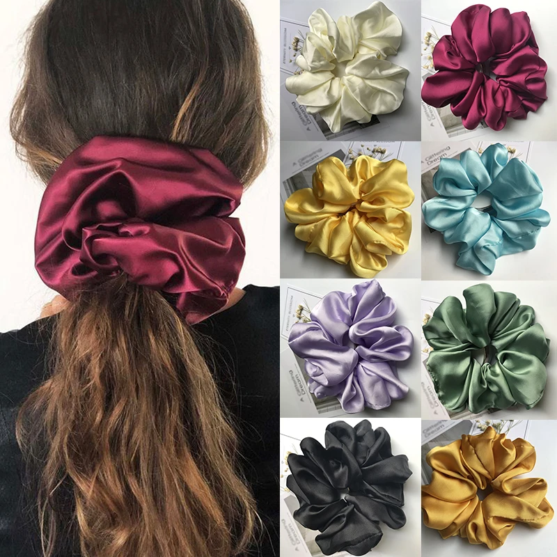 

100% Pure Mulberry Silk Large Scrunchies Elastics Hair Ties Bands Ropes Simple Color Ponytail for Women Hair Accessories 5.5CM