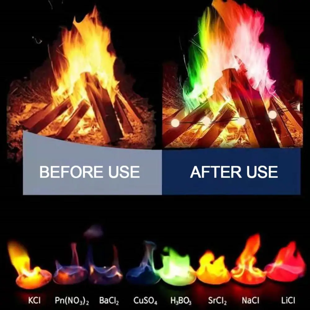 

Magical Fire Color Flame Powder Color Changing Fireplace Flames Outdoor Camping Hiking Beach Bonfire Party Supplies Tool