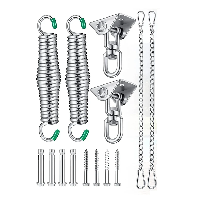 

Porch Swing Hanging Kit With Spring Chain Screw 360° Rotatable Ceiling Hook 450KG Hanger Spring For Swing Hammocks Yoga