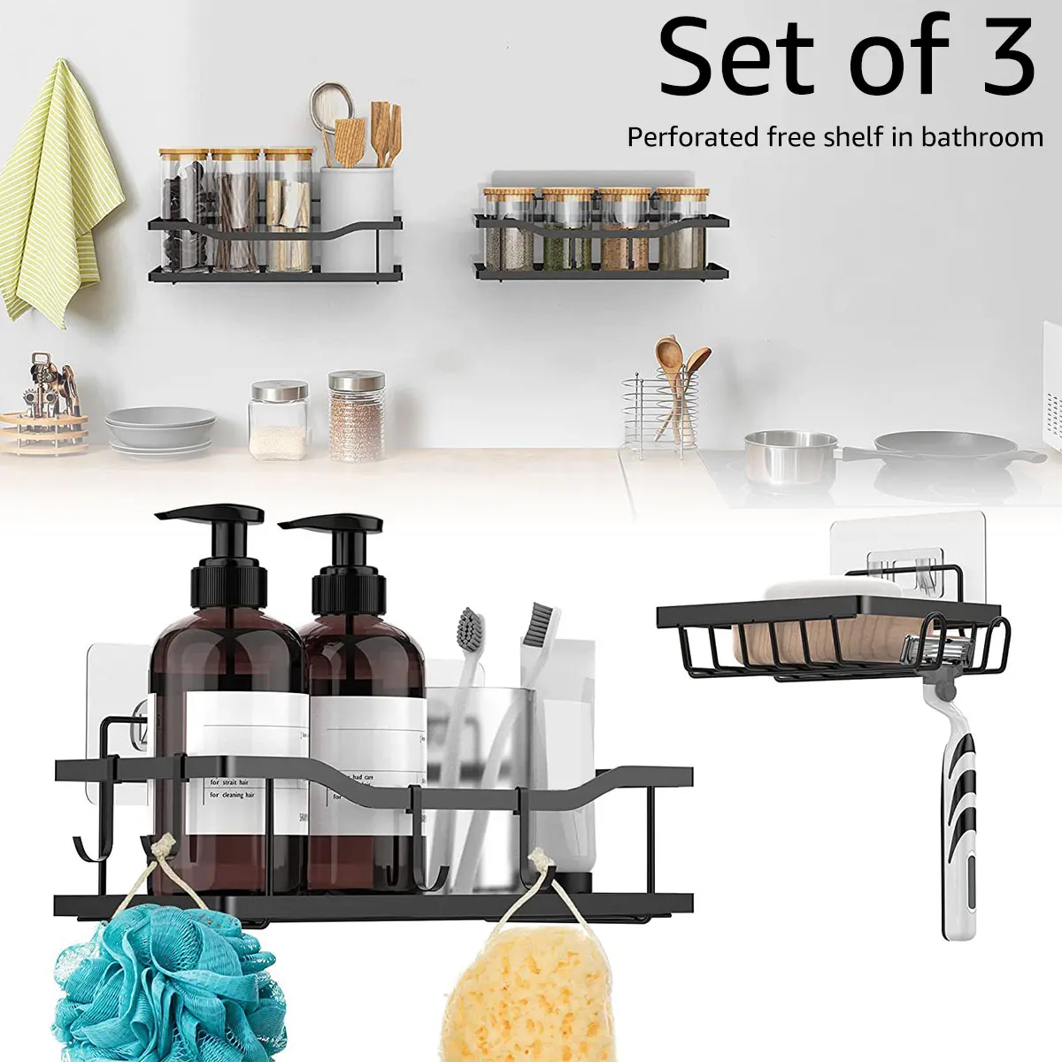 

3 упаковки, держатель для душа с крючком, нержавеющая сталь