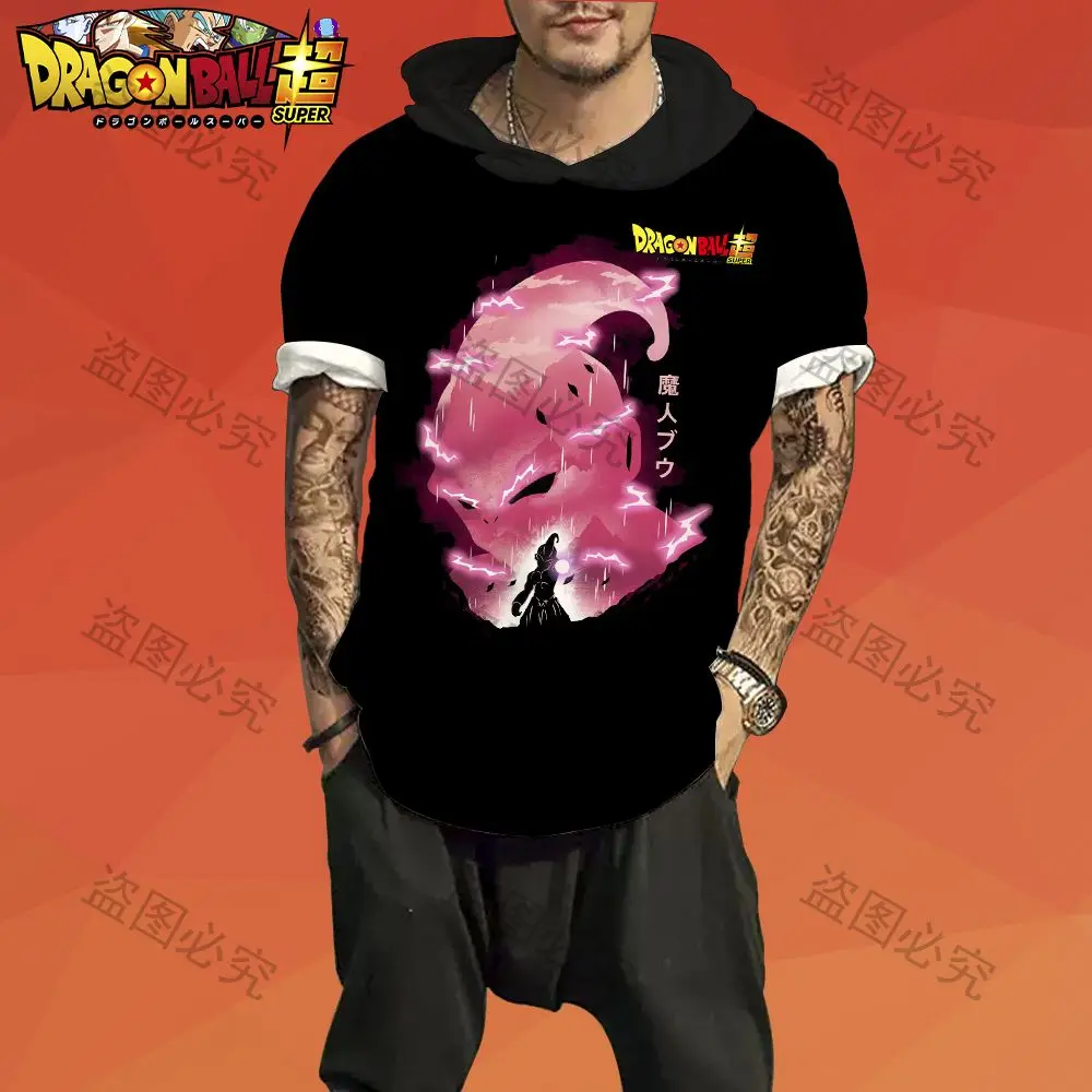 

Men's Hooded T-shirt Hip Hop Goku Dragon Ball Z High Quality Tops New Super Saiya Trend Tshirt Streetwear Gym Anime Fugees