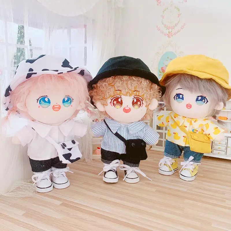 Cow fisherman hat crossbody bag 20cm suit 20cm baby clothes star cotton doll change outfit doll clothes accessories