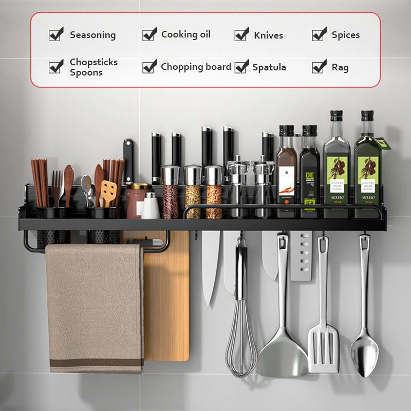 

New Punch-Free Multifunctional Kitchen Racks Wall-Mounted Kitchen Organizer Rustless Spice Storage Shelf Cupboard Napkin Holder