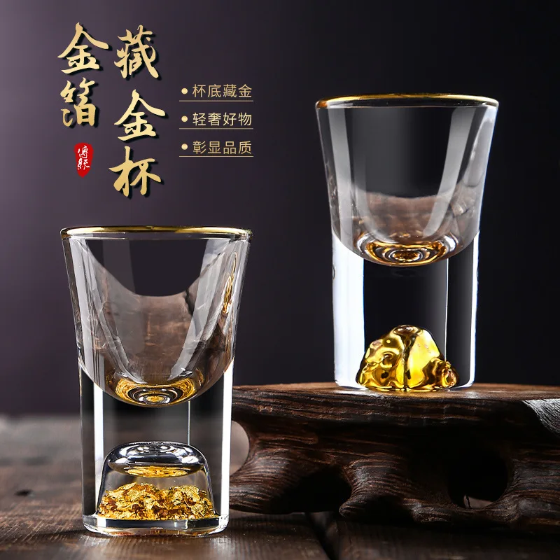 6 adet/grup tibet altın kupası Shot cam yüksek dereceli kristal cam bardak altın folyo fincan yaratıcı ruhu küçük cam.