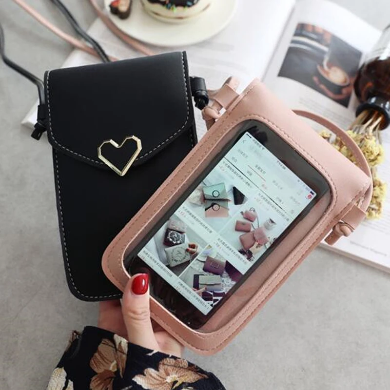 

Phone Wallets Transparent Touch Screen Mobile Phone Bag Pouch Women Phone Purse Messenger Bags Small Flap Bag Mini Shoulder Bag