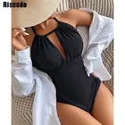 Riseado цельные купальники с лямкой через шею 2022 новый сексуальный боди Черный Купальник для женщин с рюшами Монокини с открытой спиной женский купальный костюм